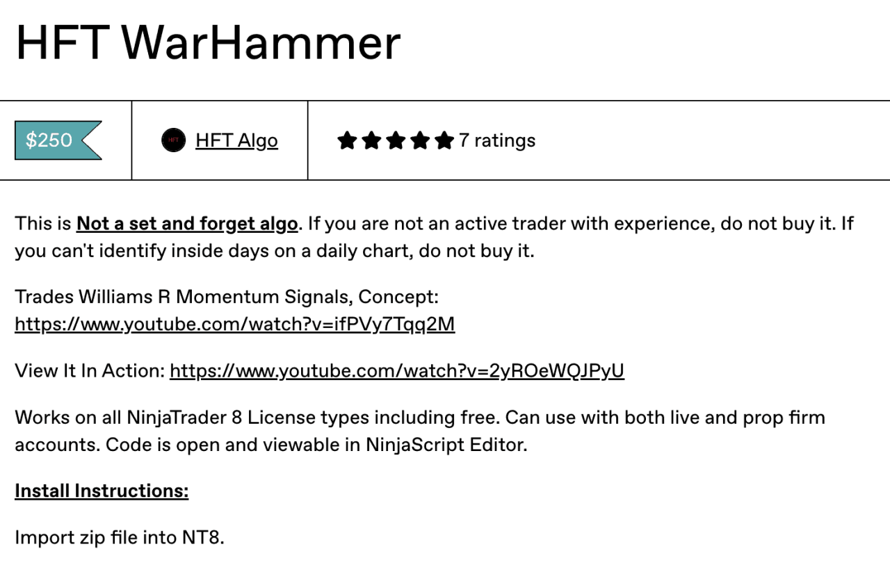 HFT Algo – Warhammer Momentum Trades​ NT8