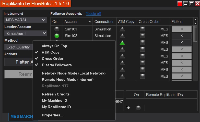 Replikanto Flowbots, copiador de comércio NinjaTrader