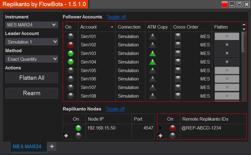Replikanto Flowbots, copiador de comércio NinjaTrader